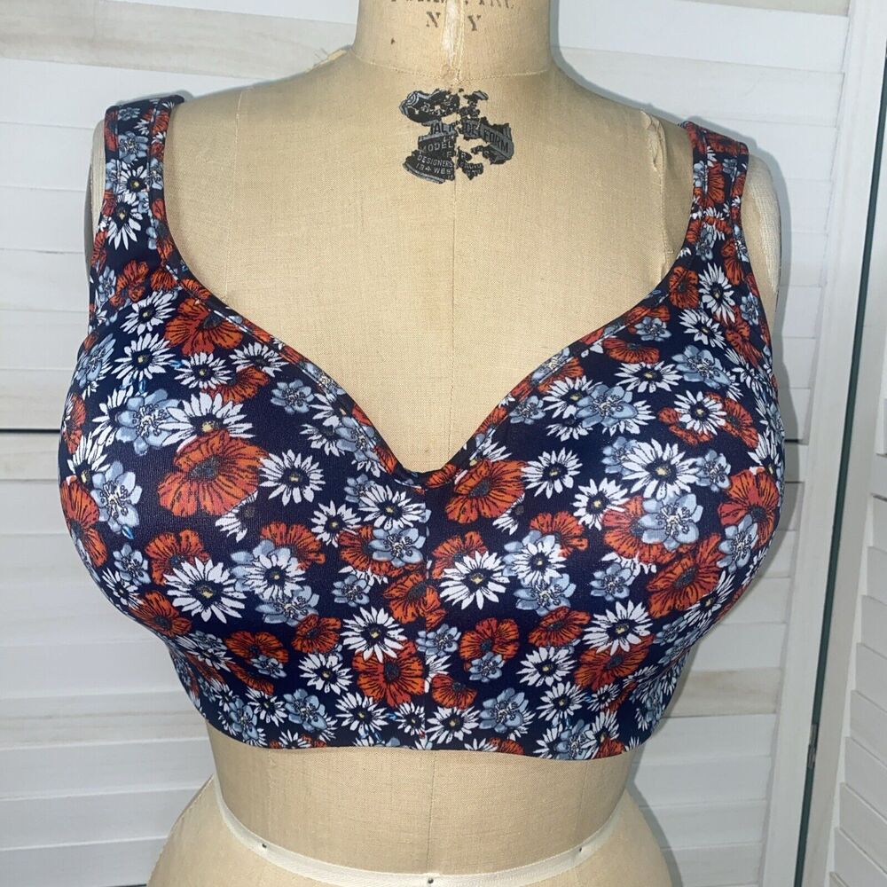 Serenada Bra Women’s Size 38 DDD Floral Comfort Wireless Adjustable